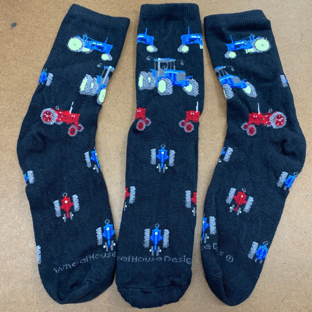 Tractors on Black Socks - 12 Pair
